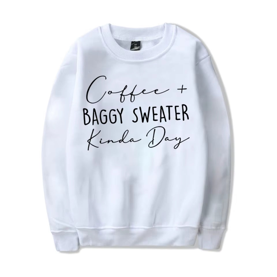 Coffee Baggy Sweater Kinda Day Letter Print Sweatshirts round Neck Long Sleeves Ladies Casual Pullovers plus Size Sweatshirt
