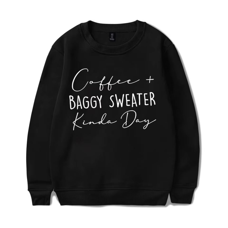 Coffee Baggy Sweater Kinda Day Letter Print Sweatshirts round Neck Long Sleeves Ladies Casual Pullovers plus Size Sweatshirt