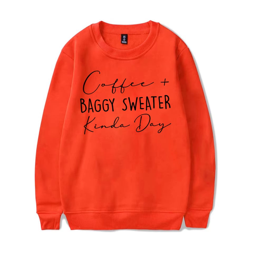 Coffee Baggy Sweater Kinda Day Letter Print Sweatshirts round Neck Long Sleeves Ladies Casual Pullovers plus Size Sweatshirt
